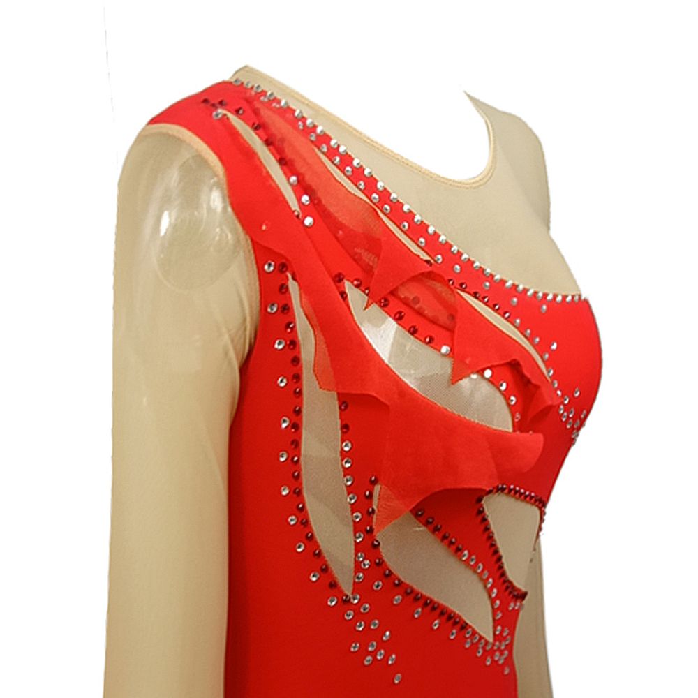 Ice Figure Skating Dress Women's Skate Competition Skating Wear Breathable Solid Colored Long Sleeve Competition Costumes