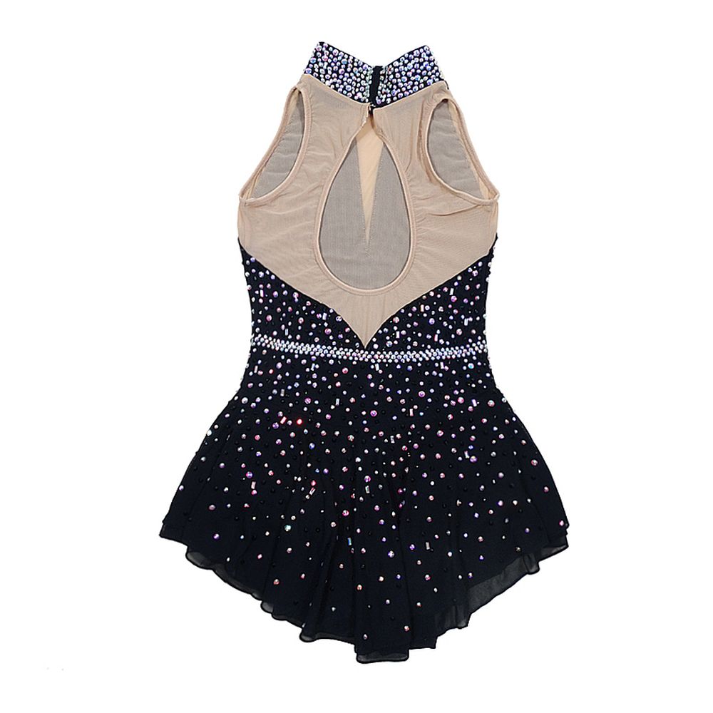 Girls Ice Figure Skating Dress Women's Black Crystals Spandex High Elasticity Training Competition Skating Wear Handmade Crystal / Rhinestone Solid Color Long Sleeve Ice Skating