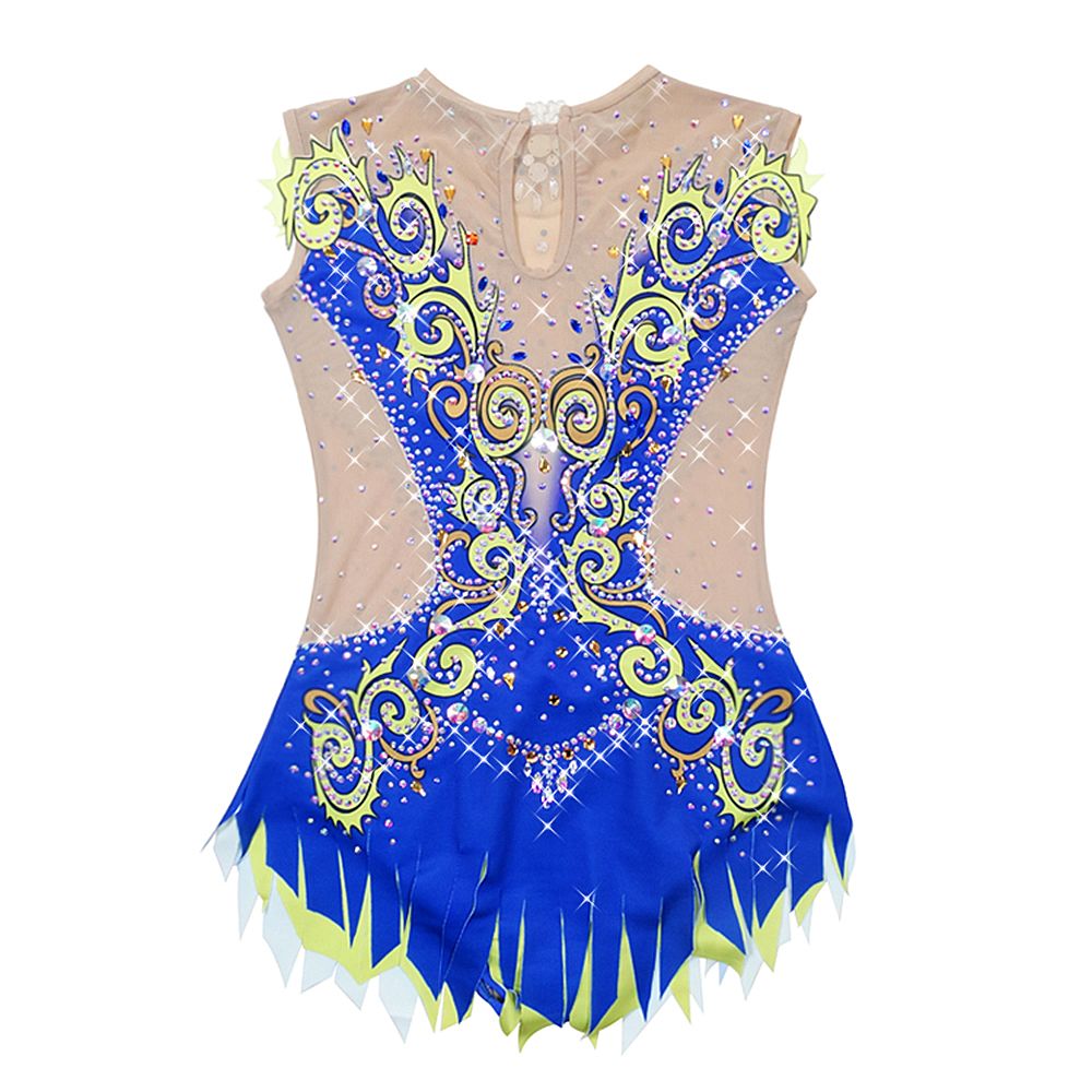 LIUHUO Gymnastics Leotards Girls Handmade Sleeveless Competition Dance Rhythmic Gymnastics Artistic Gymnastics Blue