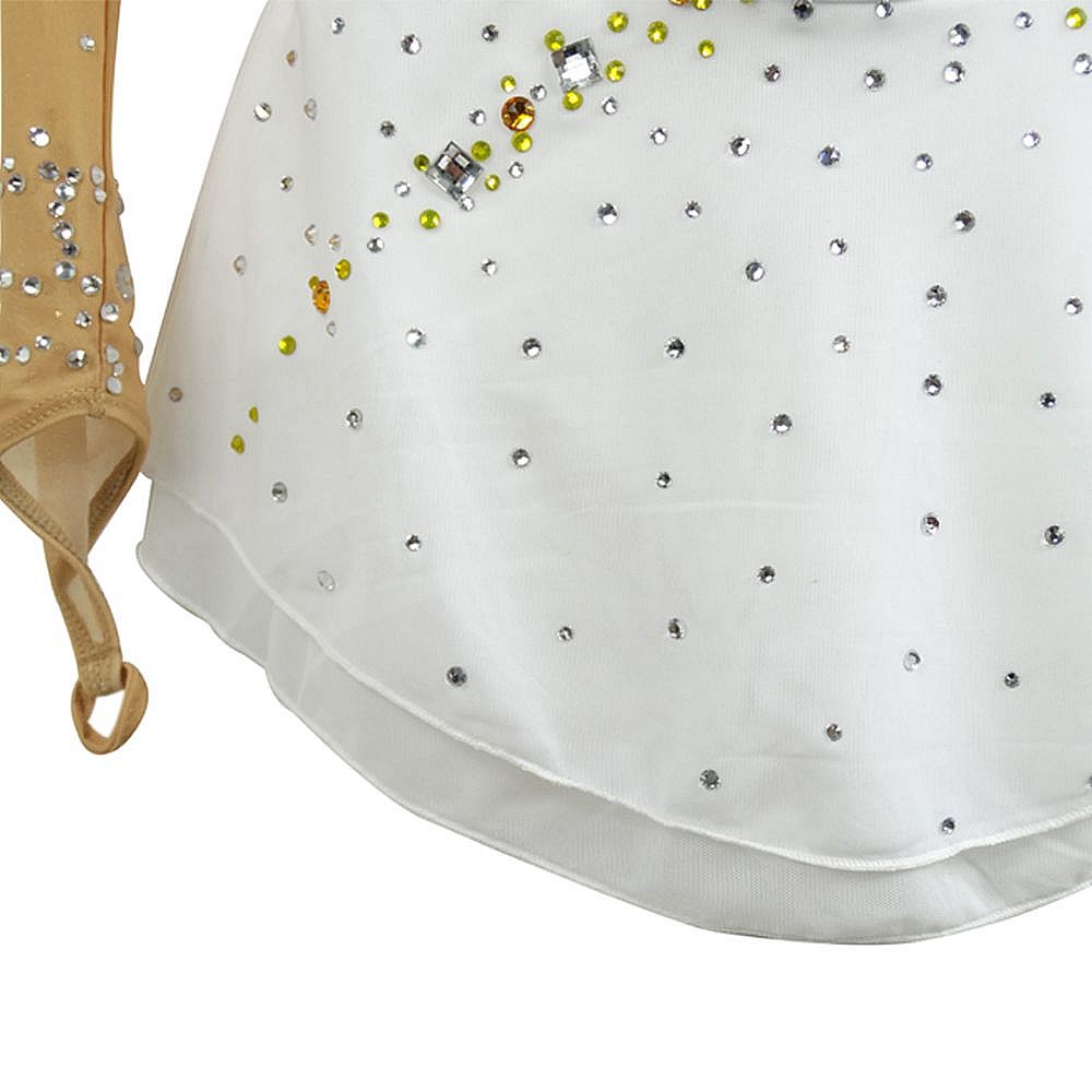 Girls Ice Figure Skating Dress Women's White Gradient Cross Spandex High Elasticity Training Competition Skating Wear Handmade Crystal / Rhinestone Gradient Color Long Sleeve Ice Skating