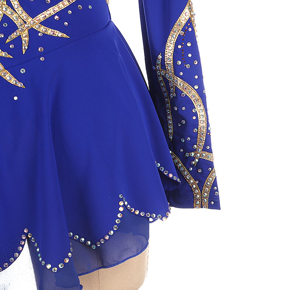 LIUHUO Figure Skating Dress Women's Girls' Ice Skating Dress Gold Stripes Spandex High Elasticity Practice Competition Skating Wear Crystal / Rhinestone Long Sleeve Ice Skating Winter