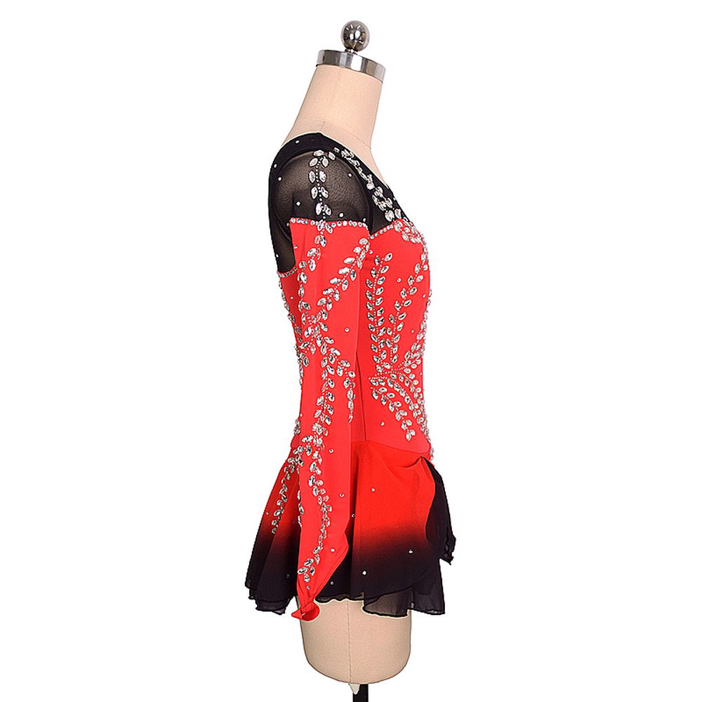 Women Girls Ice Figure Skating Dress Red Stretchy Mesh High Elasticity Training Competition Skating Wear Handmade Crystal / Rhinestone Solid Color Long Sleeve Ice Skating