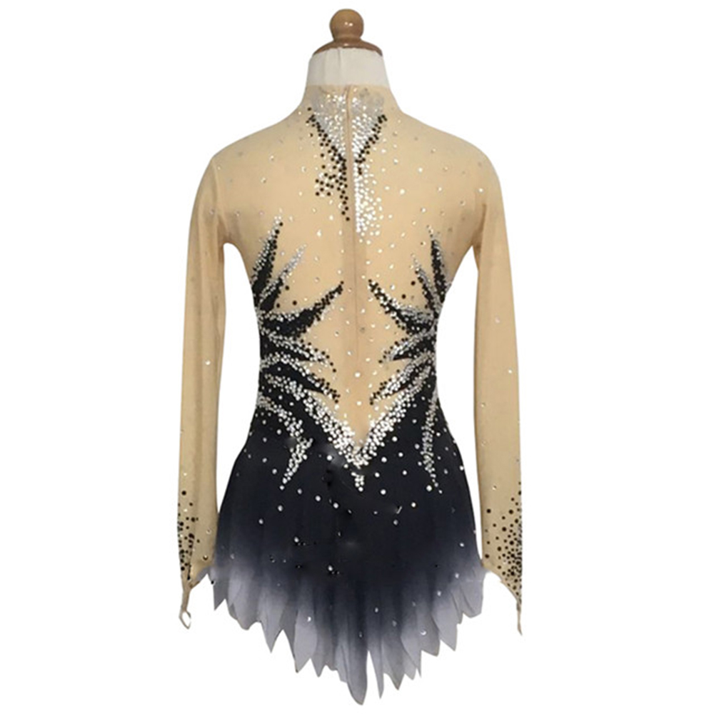 Handmade Figure Skating Dress Women's Girls' Ice Skating Dress Black Spandex High Elasticity Practice Competition Skating Wear Crystal / Rhinestone Long Sleeve Ice Skating Winter