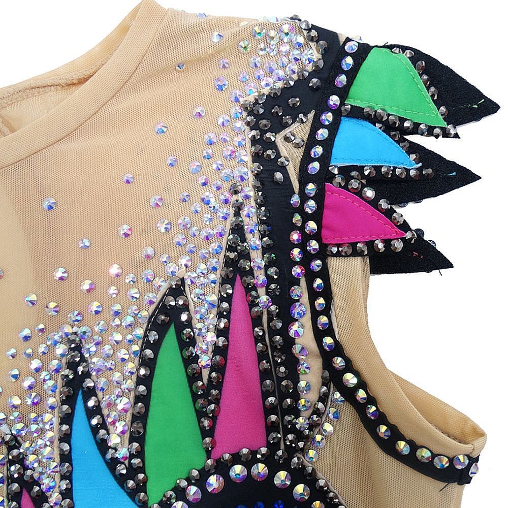 Women's Girls' Rhythmic Gymnastics Leotards Artistic Gymnastics Leotards Jeweled Light Black Spandex Dance Rhythmic Gymnastics Artistic Gymnastics Leotard Sleeveless Sport Activewear Handmade