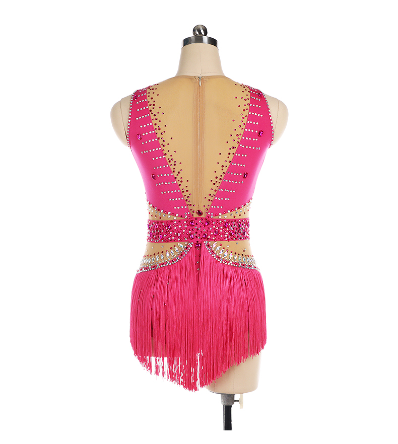 Ice Figure Skating Dress Women Girls Stretchy Tassels High Elasticity Training Competition Skating Wear Handmade Crystal/Rhinestone Solid Color Long Sleeve Ice Skating