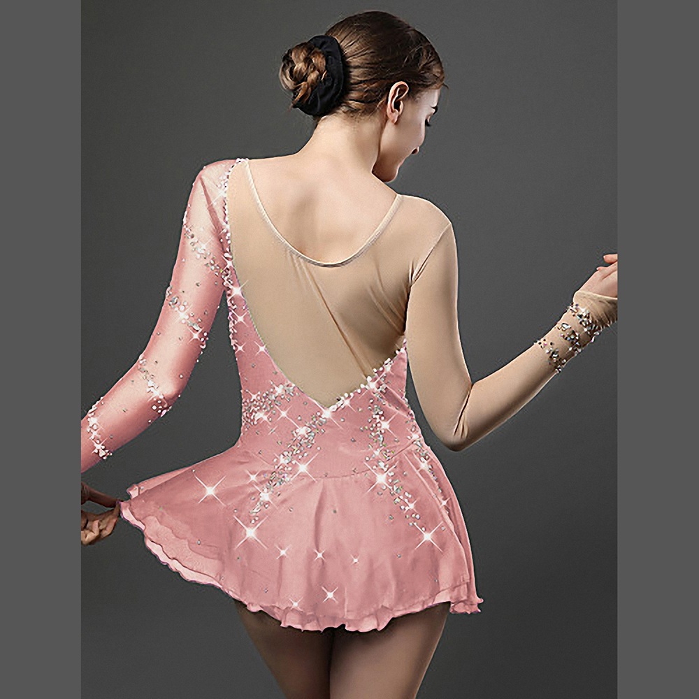 Handmade Figure Skating Dress Women's Girls' Ice Skating Dress Black Pink Yellow Blue Purple Spandex High Elasticity Practice Competition Skating Wear Crystal / Rhinestone Long Sleeve Ice Skating Winter