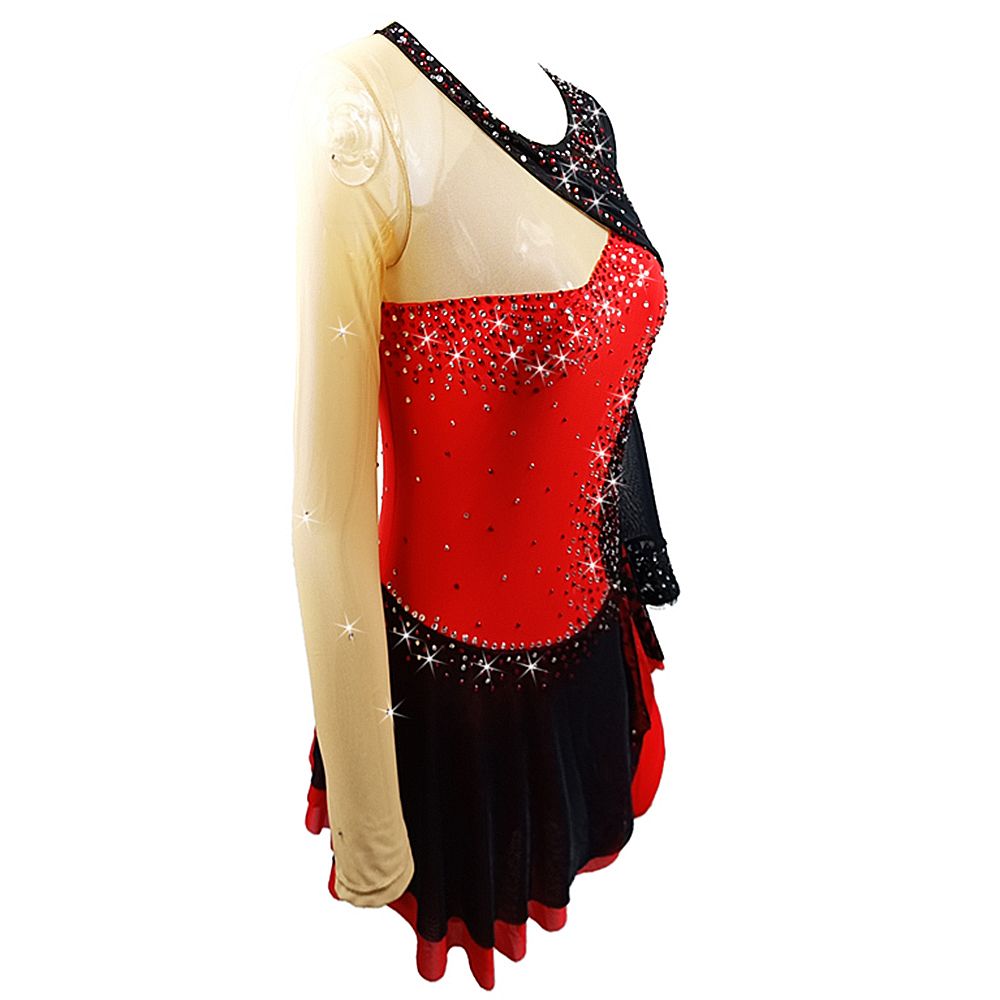Ice Figure Skating Dress Women's Girls' Black Lace Quality Crystals High Elasticity Training Competition Skating Wear Solid Colored Classic / Rhinestone / Kids Performance Wear