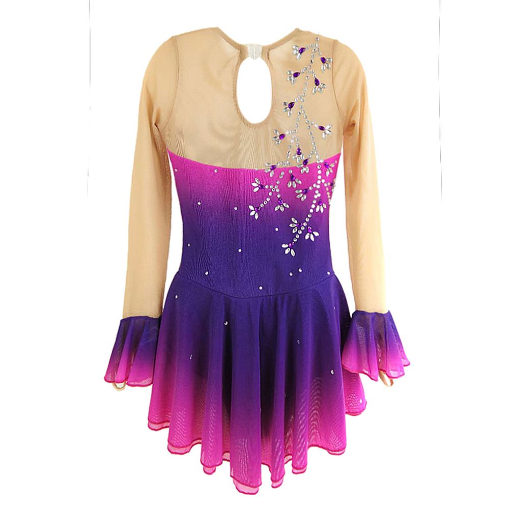 Figure Skating Dress Women's Skating Dress Purple Spandex Sports Competition Skating Wear Breathable Solid Long Sleeve Skating Dress
