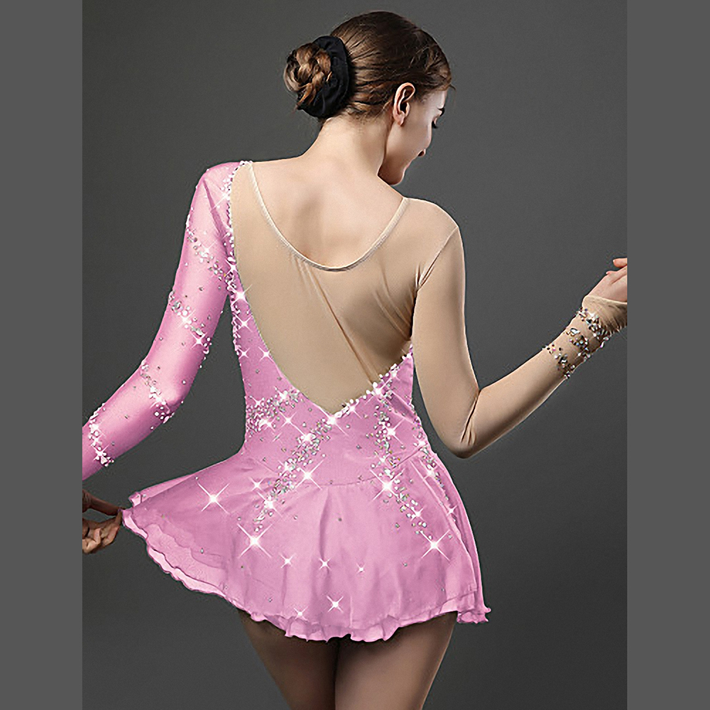 Handmade Figure Skating Dress Women's Girls' Ice Skating Dress Black Pink Yellow Blue Purple Spandex High Elasticity Practice Competition Skating Wear Crystal / Rhinestone Long Sleeve Ice Skating Winter