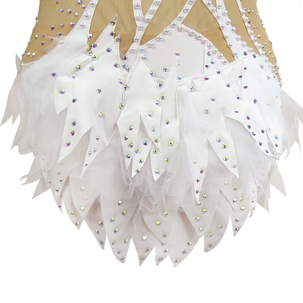 Rhythmic Gymnastics Leotards Women's Girls Artistic Gymnastics Leotards Kids White Feather Leotard Spandex High Neck Breathable Yellow