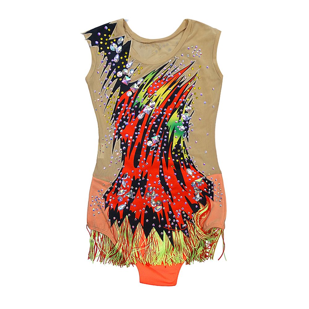 Women Actistics Gymnastics Leotards Handmade Competition Dance Costumes Rhythmic Gymnastics Gymnastics Orange