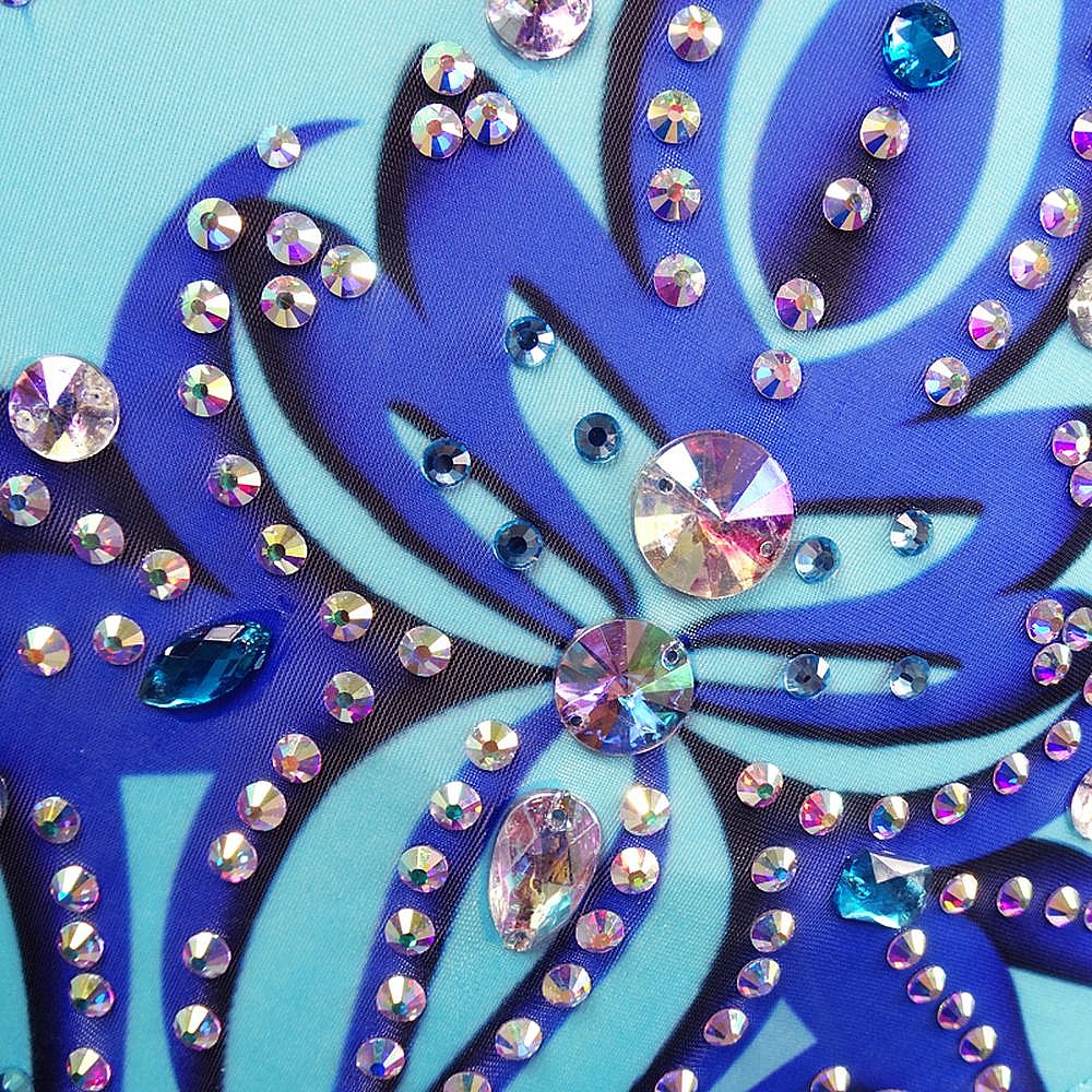 Women's Girls' Rhythmic Gymnastics Leotards Artistic Gymnastics Leotards Jeweled Light Blue Black Spandex Dance Rhythmic Gymnastics Artistic Gymnastics Leotard Sleeveless Sport Activewear Handmade