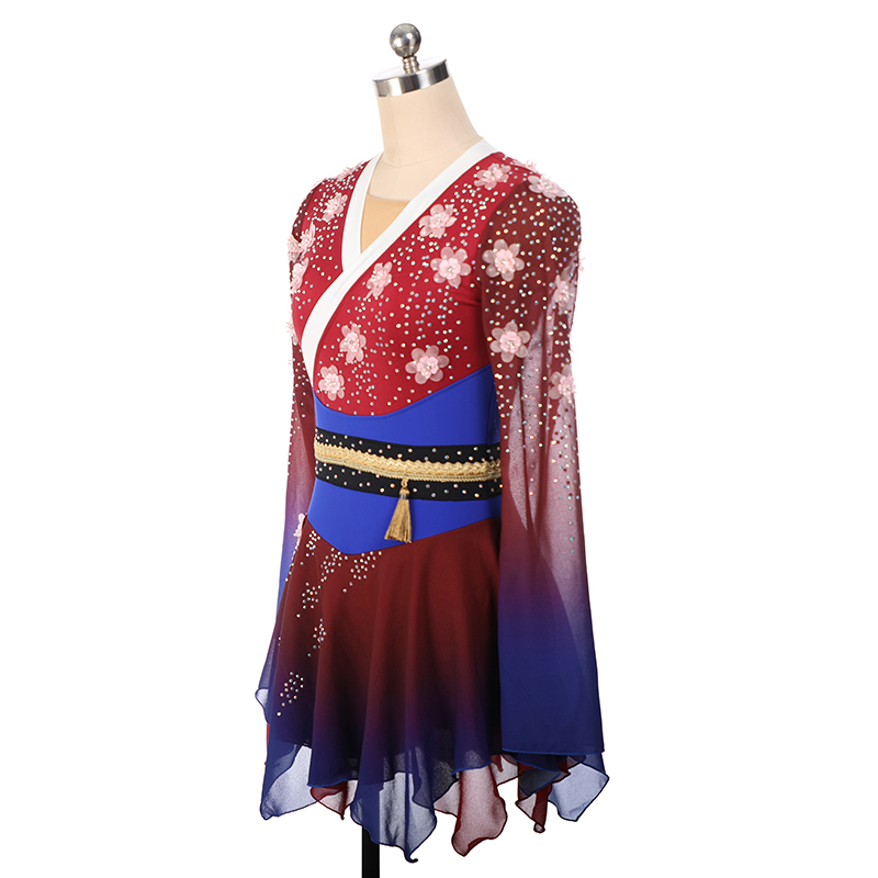 Mulan Design Figure Skating Dress Women's Girls' Ice Skating Dress Red Spandex High Elasticity Training Competition Skating Wear Crystal / Rhinestone Sleeveless Ice Skating Figure Skating