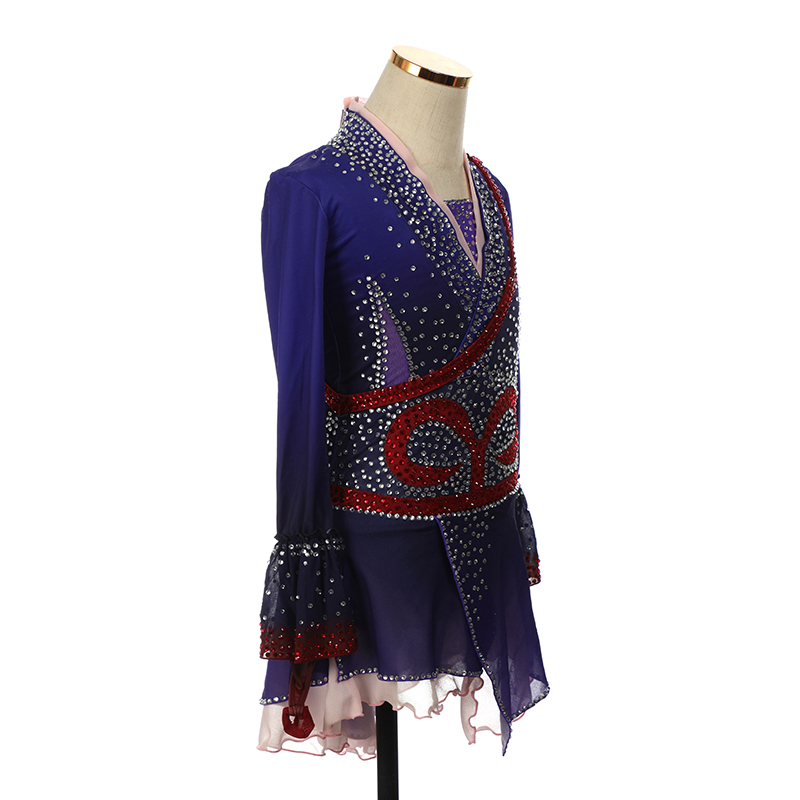 Ice Figure Skating Dress Women Girls Stretchy Tassels High Elasticity Competition Skating Wear Handmade Crystal/Rhinestone Solid Color Long Sleeve Ice Skating