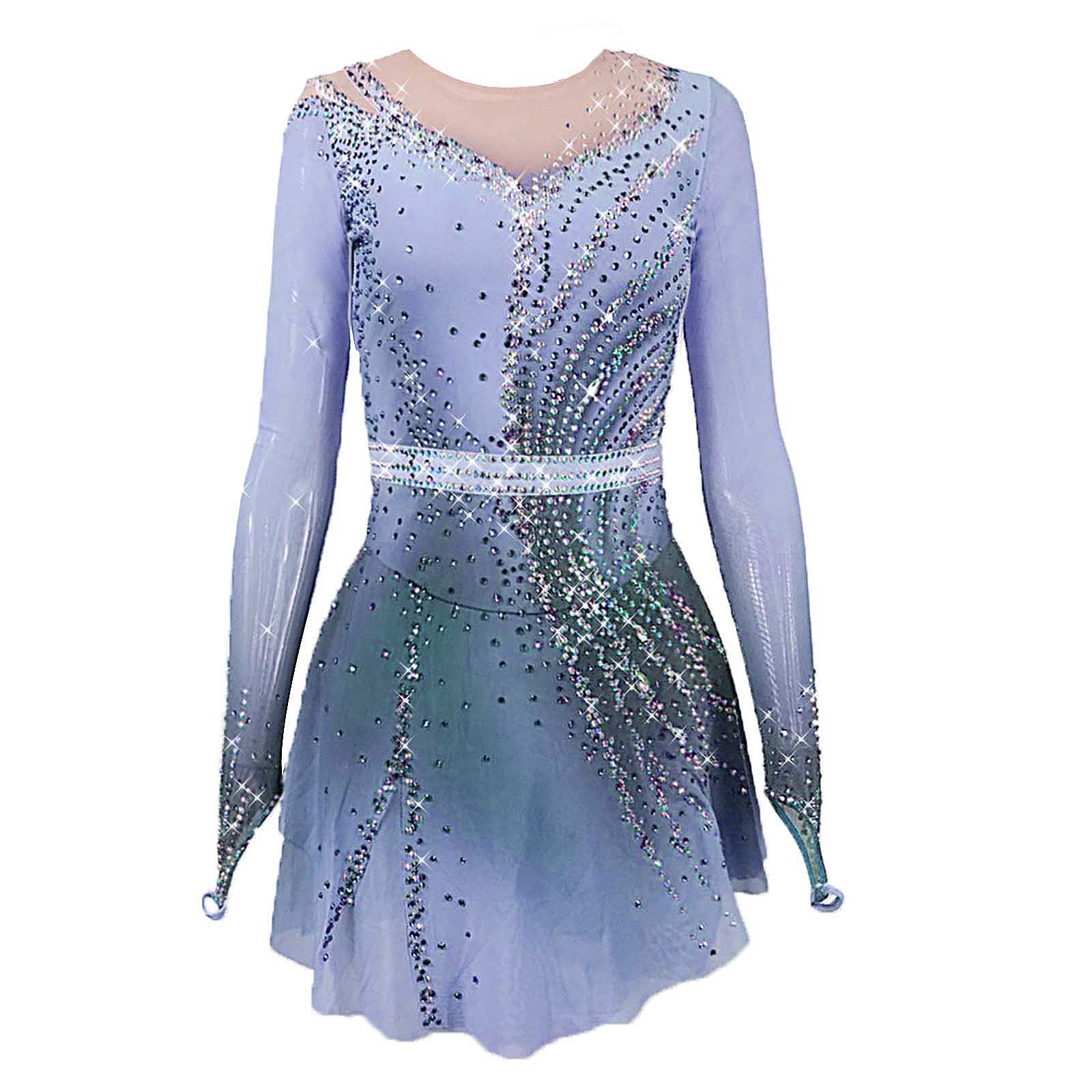 Ice Figure Skating Dress Women's Girls' Yan pink Violet Quality Crystals High Elasticity Training Competition Skating Wear Solid Colored Classic / Rhinestone / Kids Performance Wear