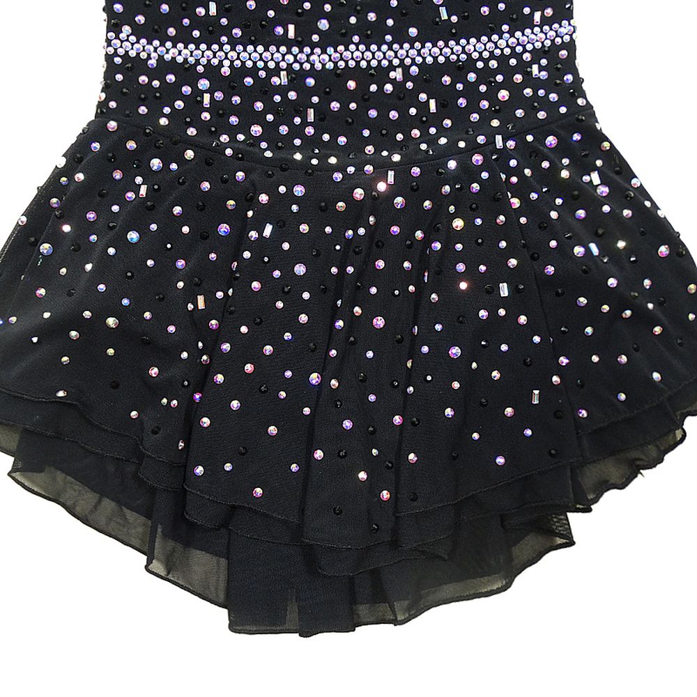 Girls Ice Figure Skating Dress Women's Black Crystals Spandex High Elasticity Training Competition Skating Wear Handmade Crystal / Rhinestone Solid Color Long Sleeve Ice Skating