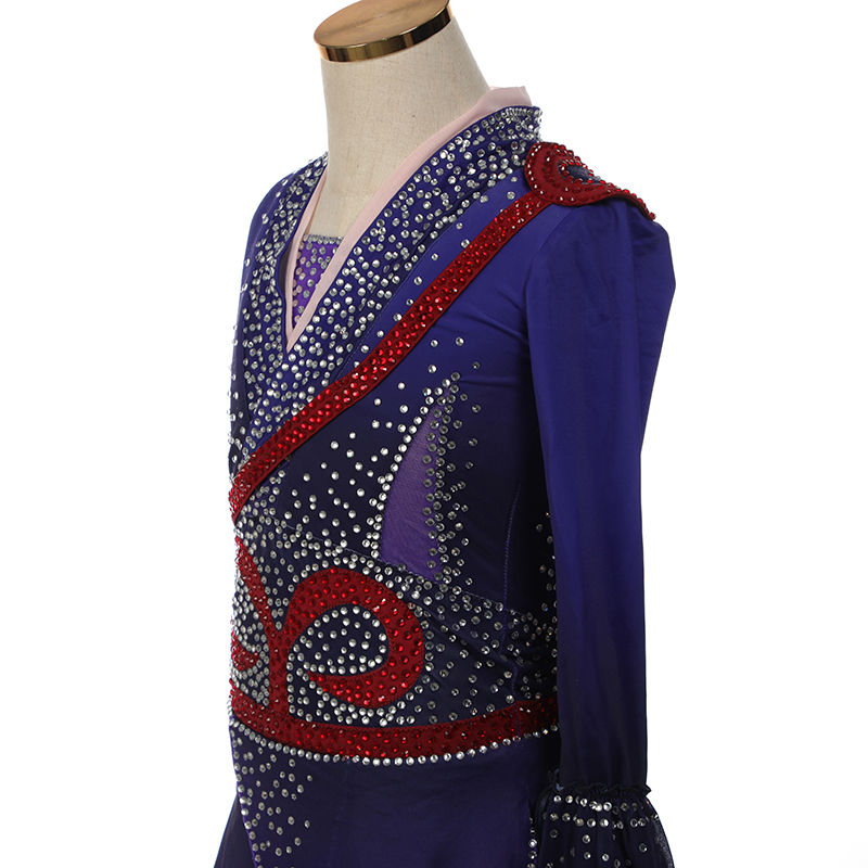 Ice Figure Skating Dress Women Girls Stretchy Tassels High Elasticity Competition Skating Wear Handmade Crystal/Rhinestone Solid Color Long Sleeve Ice Skating