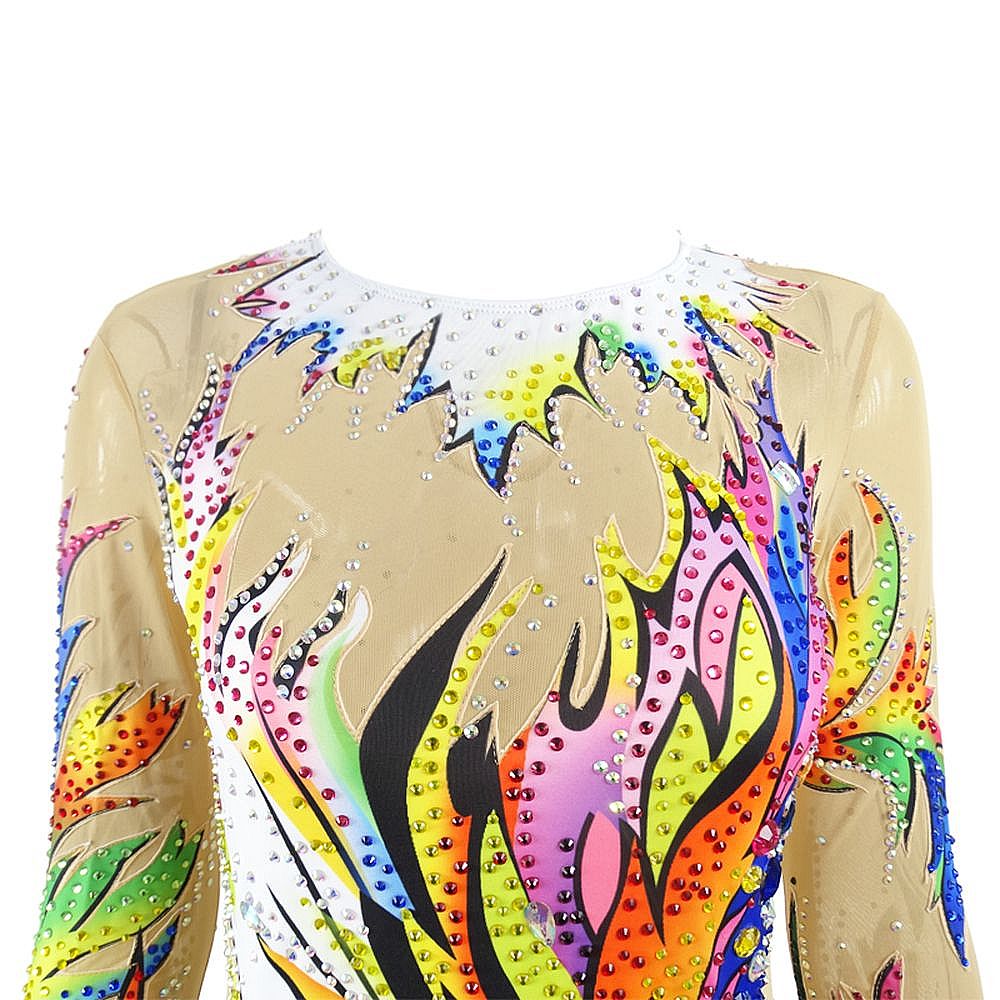 LUHUO Aerobatics Gymnastics Leotards Women's Boys' Kids Dance Yellow Kids Velvet High Elasticity Handmade Long Sleeve Competition Dance Ice Skating Dress