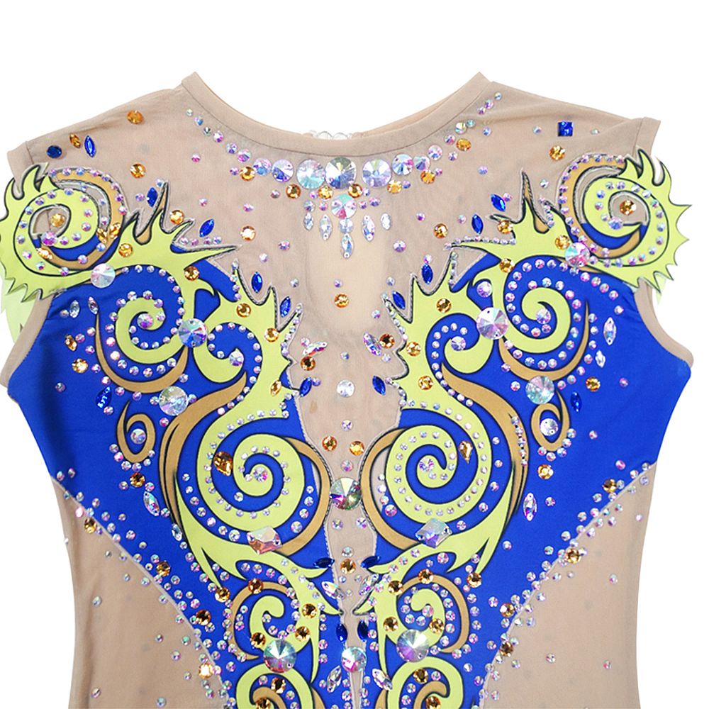 LIUHUO Gymnastics Leotards Girls Handmade Sleeveless Competition Dance Rhythmic Gymnastics Artistic Gymnastics Blue