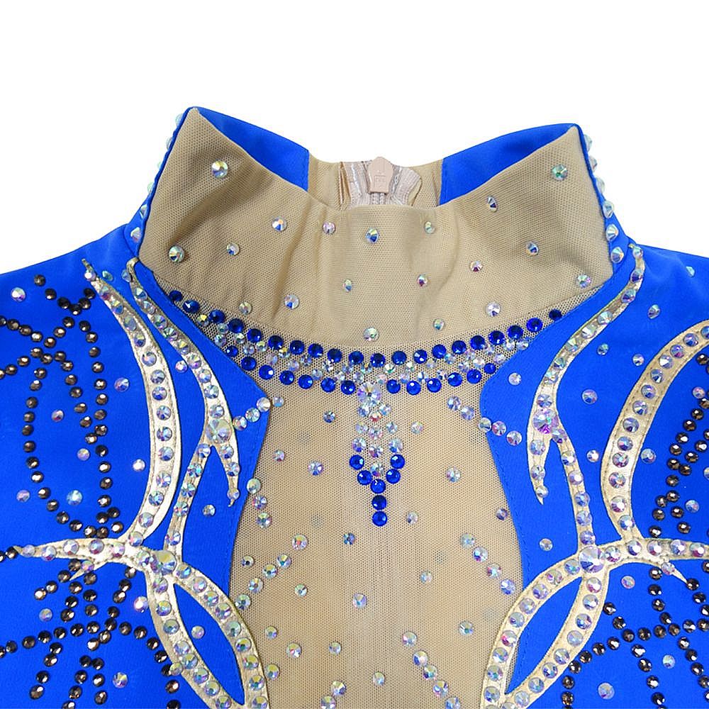 Figure Skating Dress Women's Girls' Ice Skating Skirt Navy Blue Metalic Spandex High Elasticity Training Competition Skating Wear Multi Color Crystal / Rhinestone Long Sleeve Ice / Kids