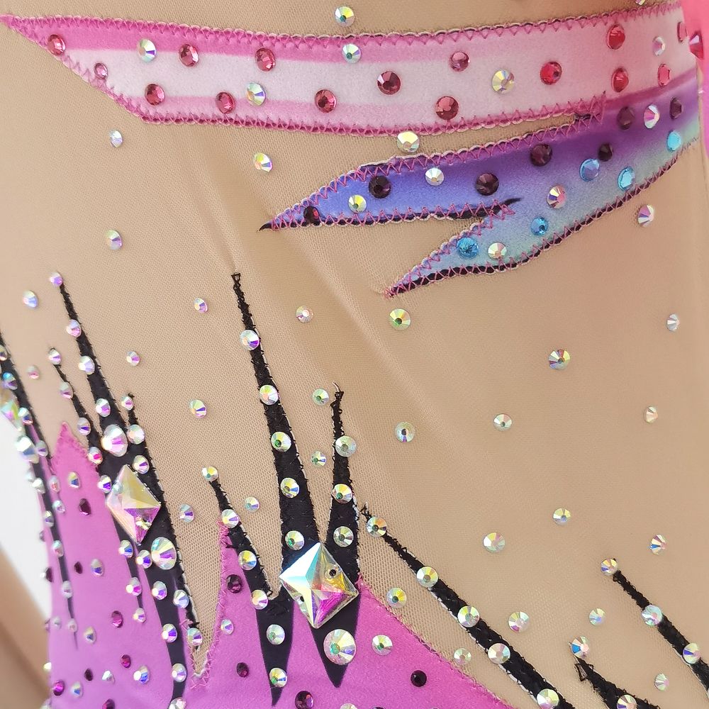 LUHUO Rhythmic Gymnastics Leotards Pink Women's Girls' Kids Dance Kids High Elasticity Handmade Long Sleeve Competition Dance Ice Skating Dress