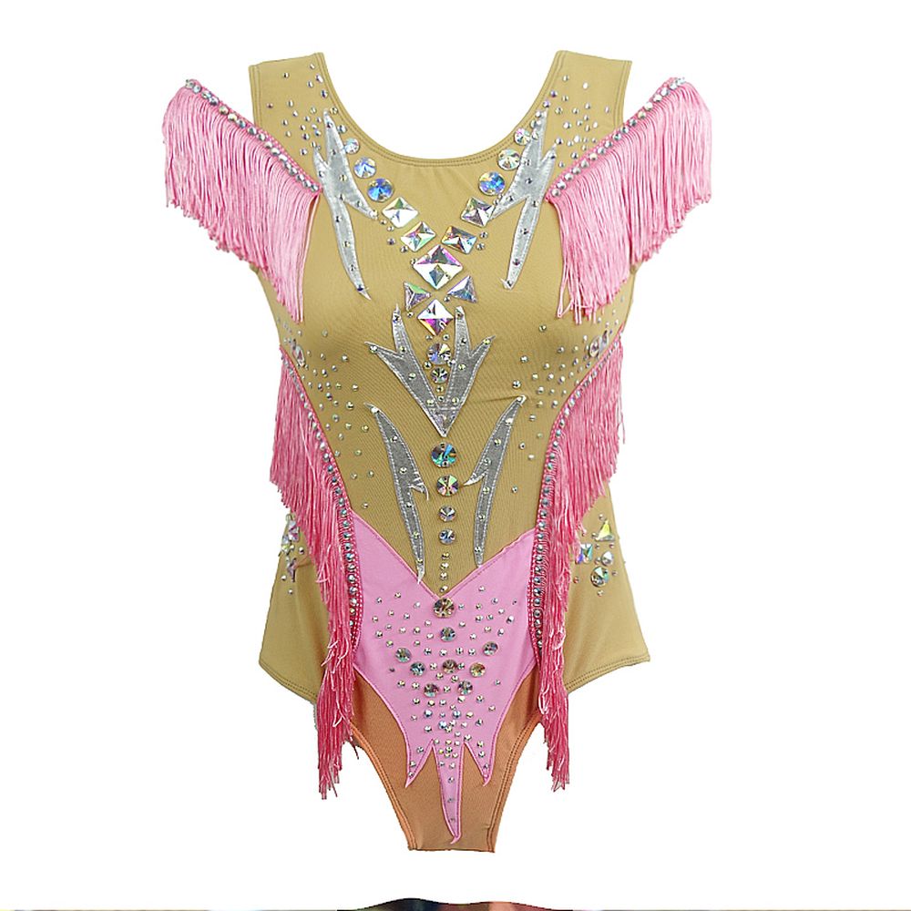 Rhythmic Gymnastics Leotards Pink Tassels Artistic Gymnastics Leotards Women's Girls' Kids Leotard Spandex High Elasticity Breathable Yellow