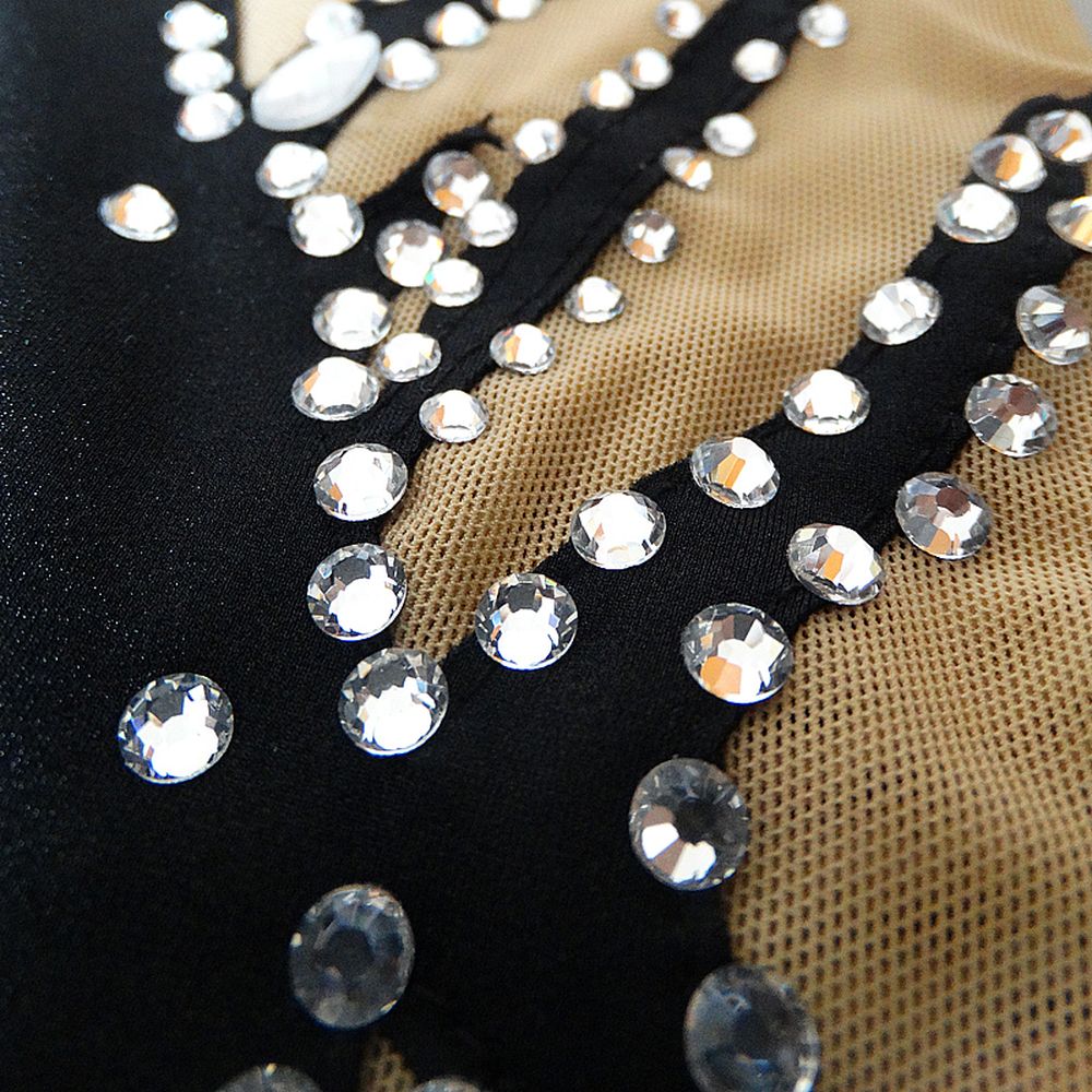 [Copy]Girls Ice Figure Skating Dress Women's Black Crystals Spandex High Elasticity Training Competition Skating Wear Handmade Crystal / Rhinestone Solid Color Long Sleeve Ice Skating