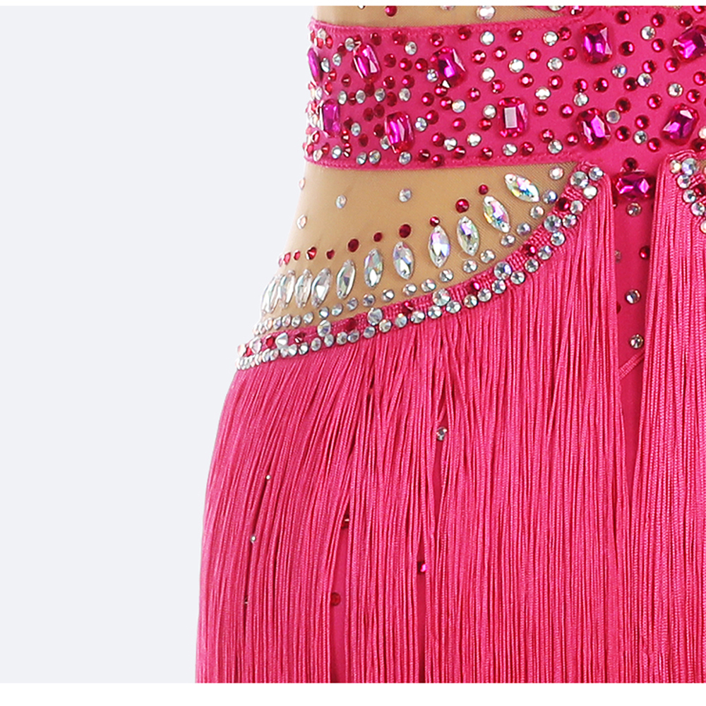 Ice Figure Skating Dress Women Girls Stretchy Tassels High Elasticity Training Competition Skating Wear Handmade Crystal/Rhinestone Solid Color Long Sleeve Ice Skating