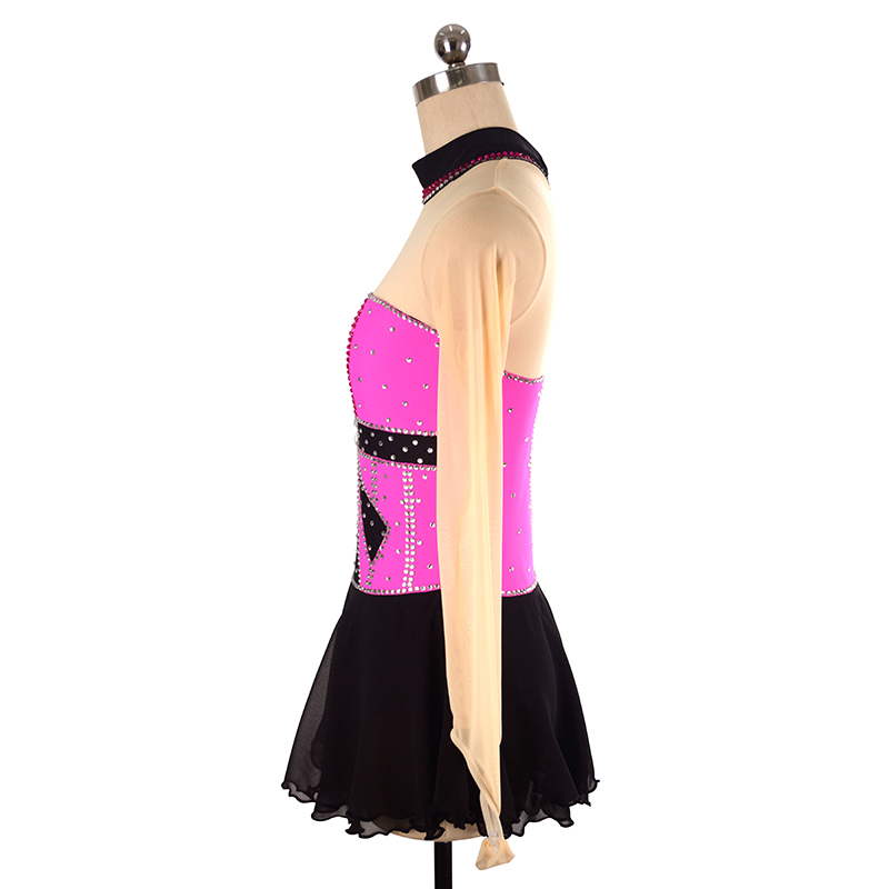Women Girls Ice Figure Skating Dress CheapStretchy Mesh High Elasticity Training Competition Skating Wear Handmade Crystal / Rhinestone Solid Color Long Sleeve Ice Skating