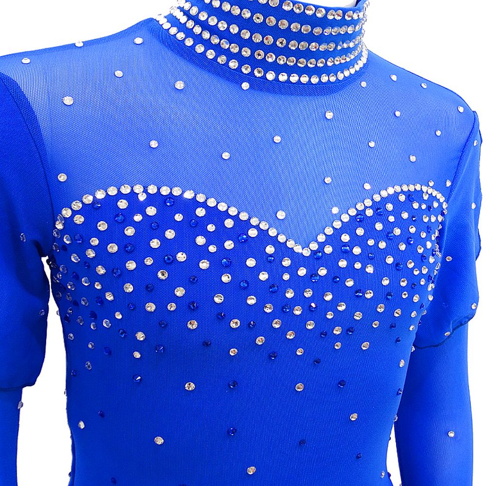 Figure Skating Dress Women's Skating Dress Blue Spandex Sports Competition Skating Wear Breathable Solid Long Sleeve Skating Dress