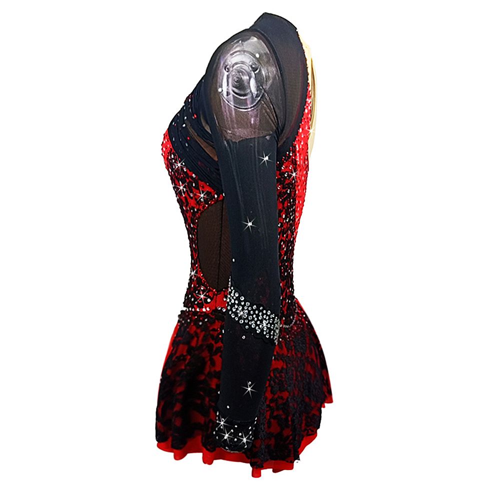 Ice Figure Skating Dress Women's Girls' Black Lace Quality Crystals High Elasticity Training Competition Skating Wear Solid Colored Classic / Rhinestone / Kids Performance Wear