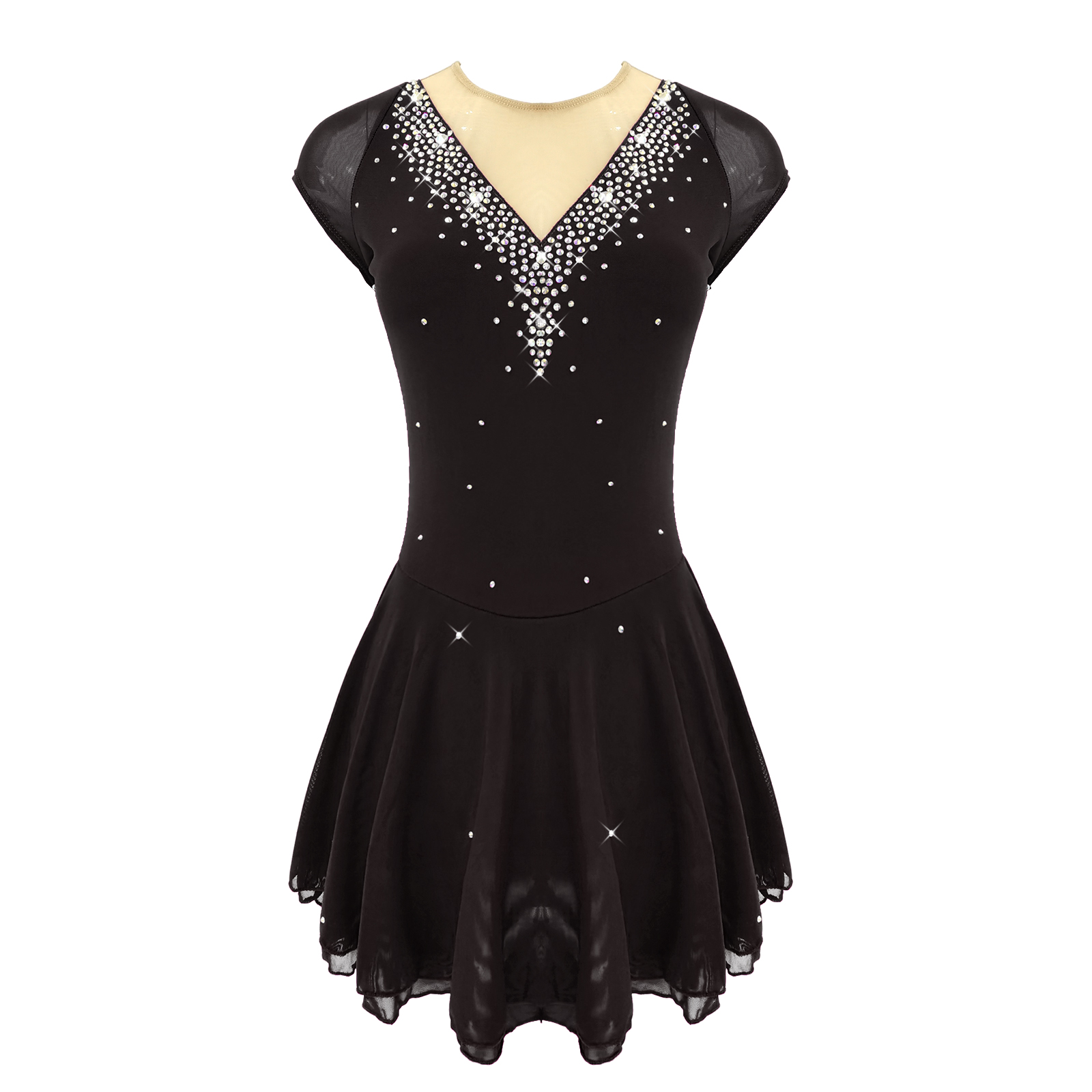 LIUHUO Handmade Figure Skating Dress Women's Girls' Ice Skating Dress Black Mesh Spandex High Elasticity Practice Competition Skating Wear Crystal / Rhinestone Long Sleeve Ice Skating Winter