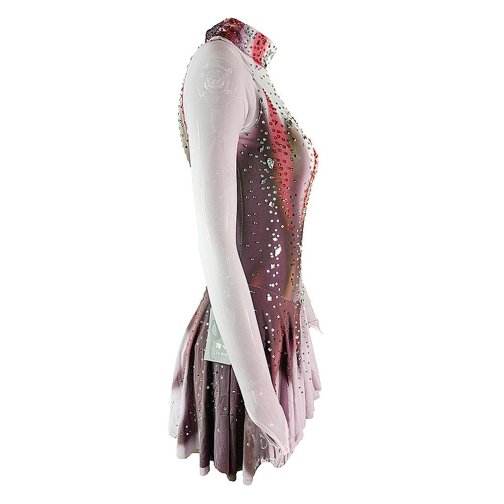Figure Skating Dress Women's Girls' Ice Skating Dress Black Grey Yan pink Violet Open Back Spandex High Elasticity Training Competition Skating Wear Solid Colored Classic Crystal / Rhinestone / Kids