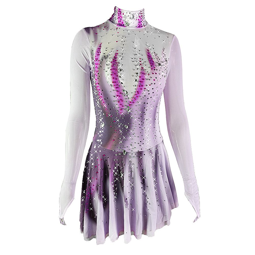Figure Skating Dress Women's Girls' Ice Skating Dress Black Grey Yan pink Violet Open Back Spandex High Elasticity Training Competition Skating Wear Solid Colored Classic Crystal / Rhinestone / Kids