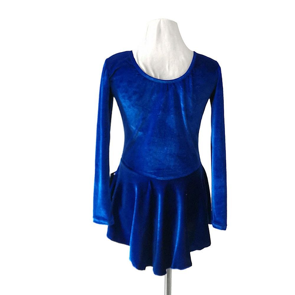 Ice Figure Skating Dress Women's Ice Skating Dress Blue Velvet Rhinestones Competition Skating Wear Breathable Solid Colored Long Sleeve Skating