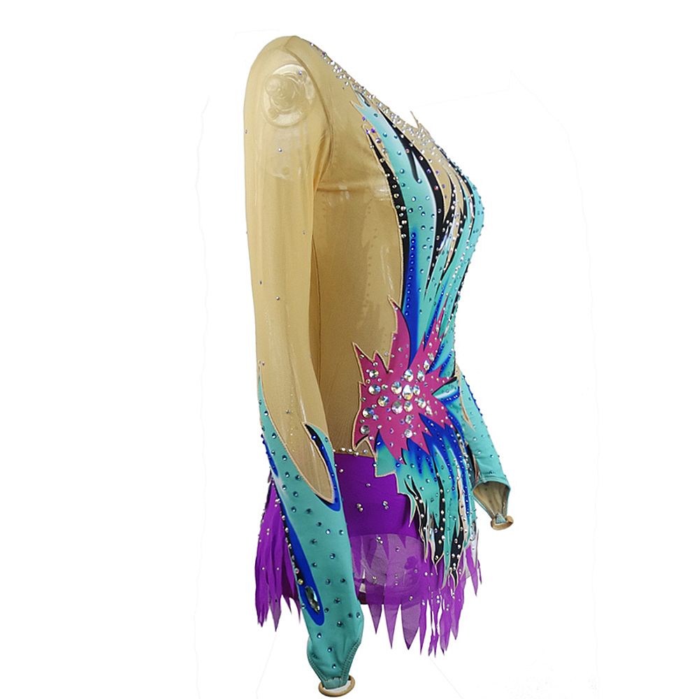 Women's Girls' Rhythmic Gymnastics Leotards Artistic Jeweled Purple Spandex Dance Rhythmic Gymnastics Ice Skating Sport Activewear Handmade