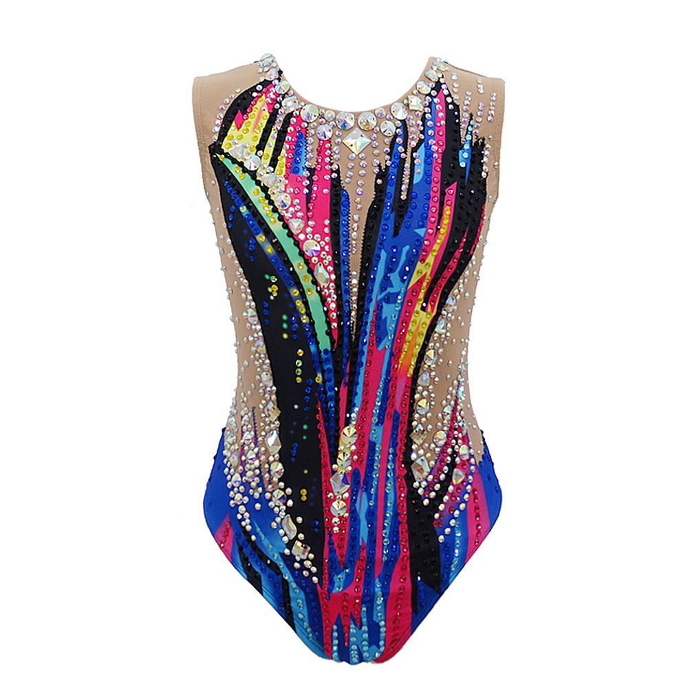 Hot-Sale Synchronized Swimming Suit Girls' Colourful Spandex & Mesh Acrobatics Gymnastics Leotards for Performance Handmade Costume