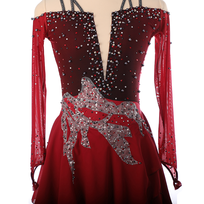 Figure Skating Dress Women's Girls' Ice Skating Dress Yellow Red Dark Purple Asymmetric Hem High Elasticity Competition Skating Wear Anatomic Design Handmade Classic Fashion Sleeveless Ice Skating