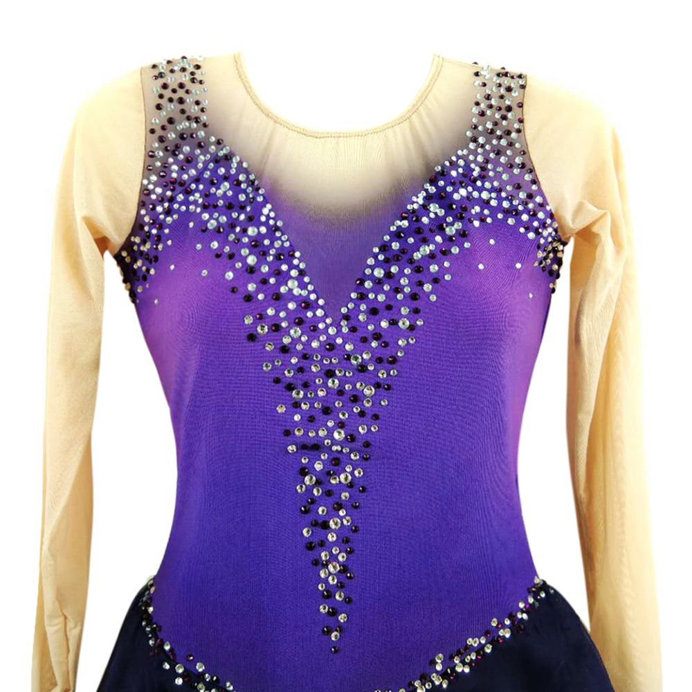 Figure Skating Dress Women's Girls' Ice Skating Dress Purple Gradient Chiffon Skrits Competition Skating Wear Quick Dry Anatomic Design Classic Long Sleeve Ice Skating Figure Skating