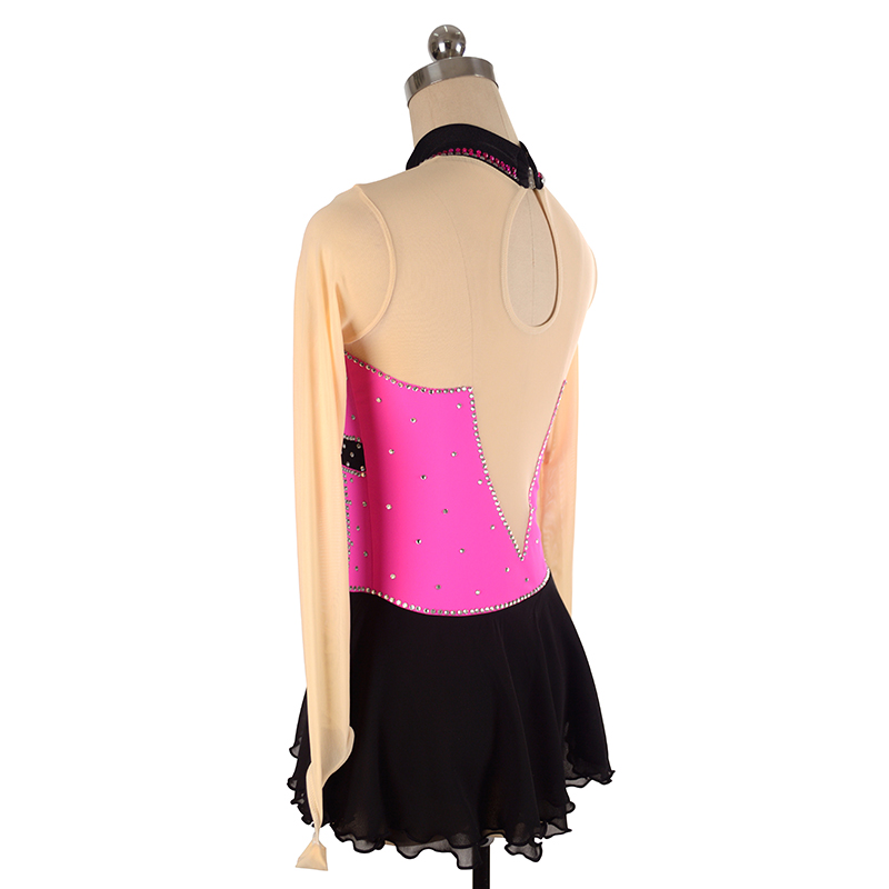 Women Girls Ice Figure Skating Dress CheapStretchy Mesh High Elasticity Training Competition Skating Wear Handmade Crystal / Rhinestone Solid Color Long Sleeve Ice Skating