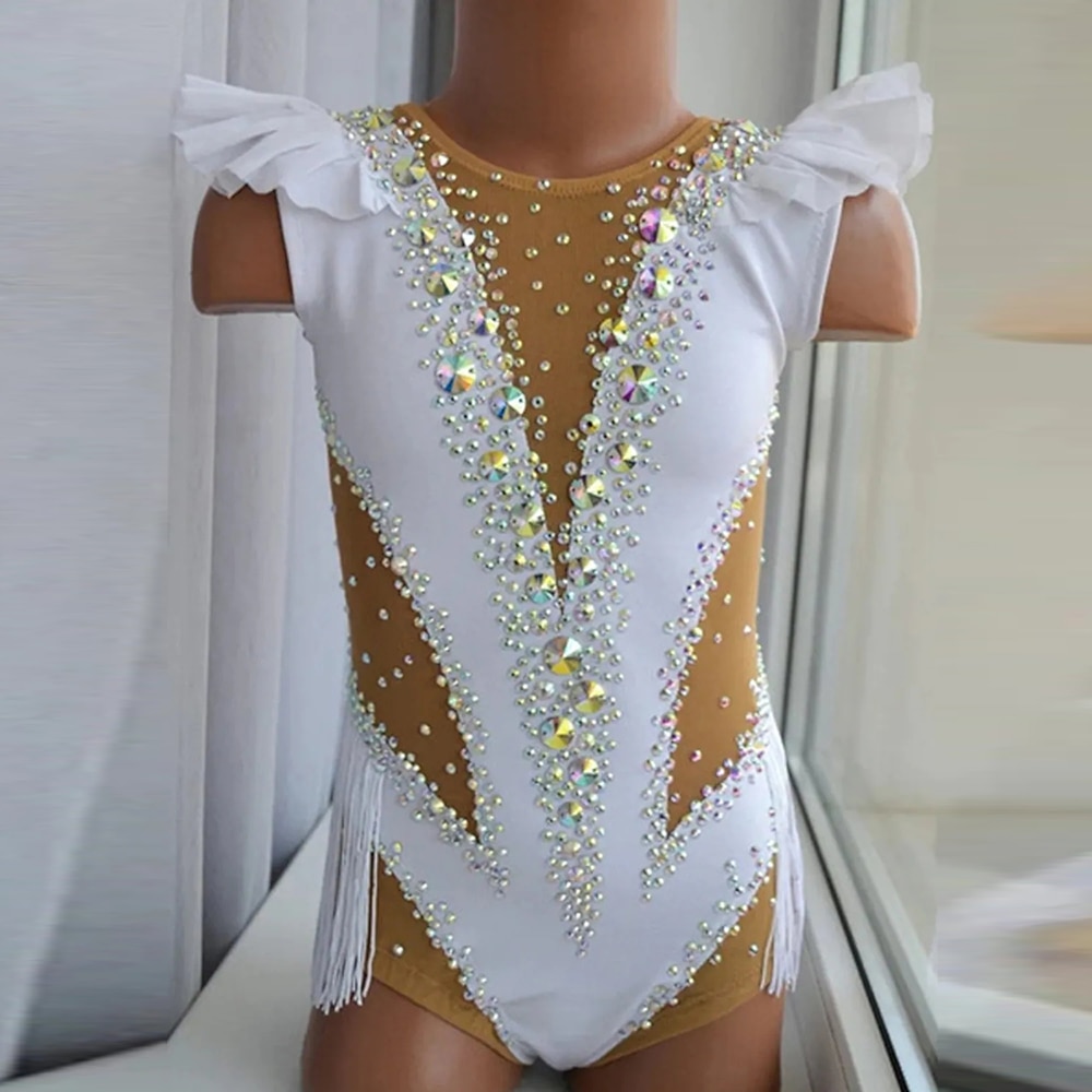 Rhythmic Gymnastics Leotards Artistic Gymnastics Leotards Women's Girls' Leotard Mesh Spandex High Elasticity Handmade-LIUHUO
