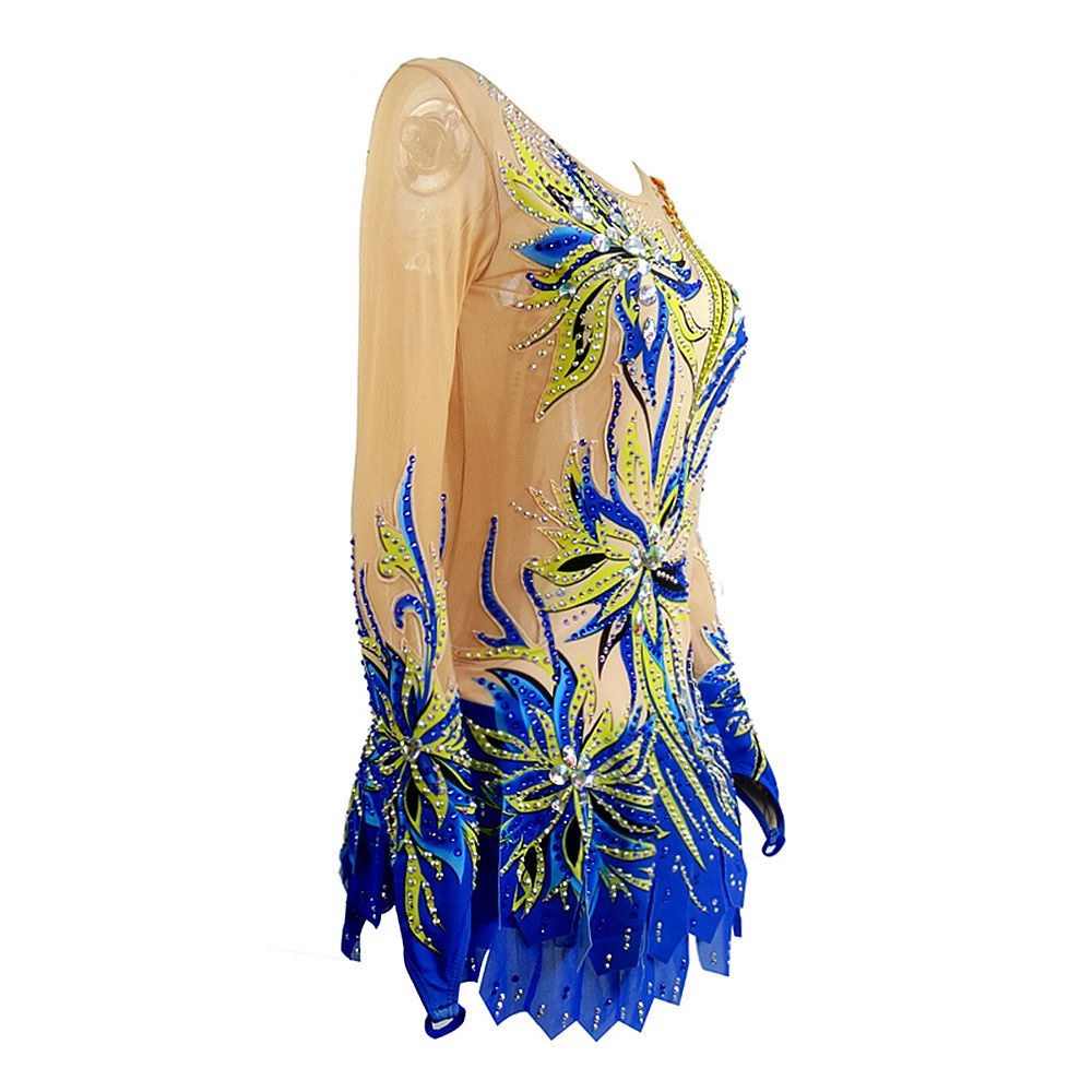 LIUHUO Gymnastics Leotards Girls Handmade Sleeveless Competition Dance Blue Ice Skating Dress Artistic Gymnastics Unitards