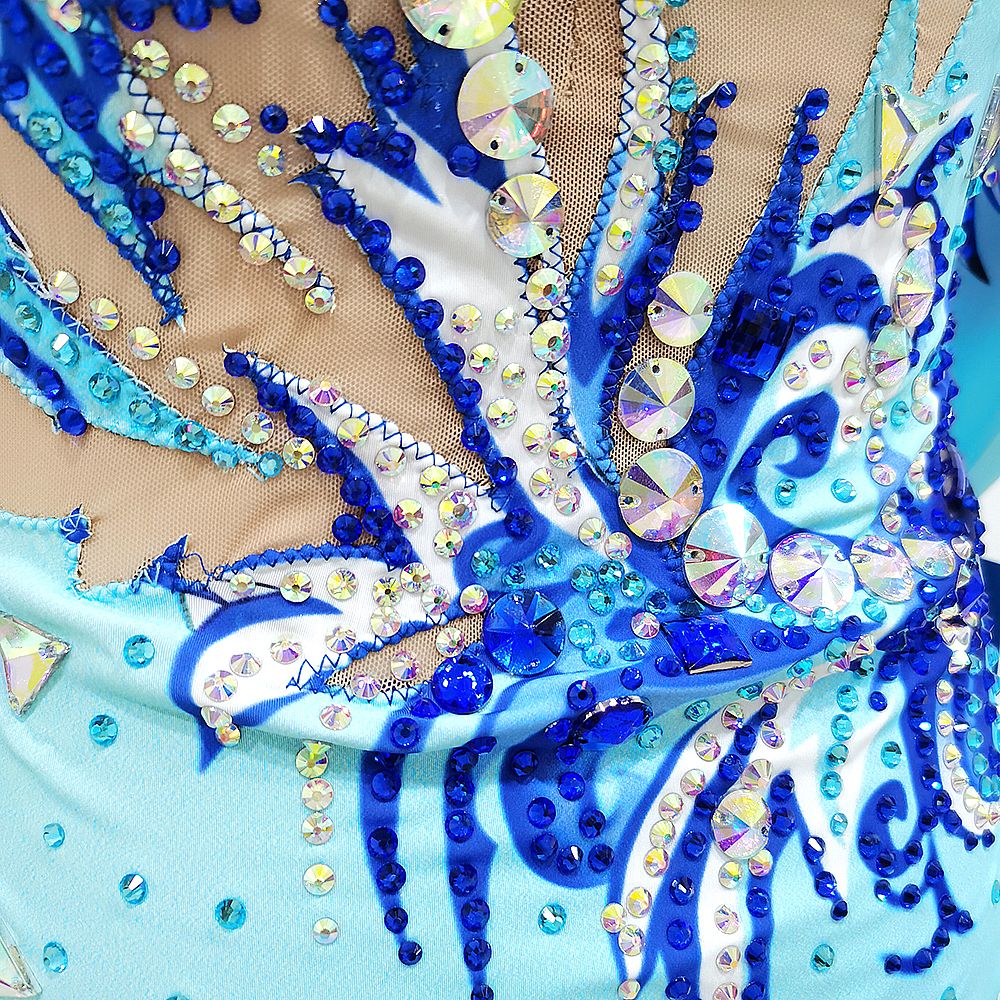 LIUHUO Gymnastics Leotards Girls Handmade Sleeveless Competition Dance Blue Rhythmic Gymnastics Artistic Gymnastics Blue