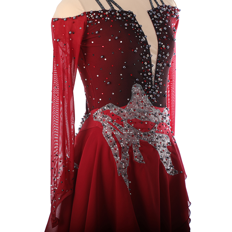 Figure Skating Dress Women's Girls' Ice Skating Dress Yellow Red Dark Purple Asymmetric Hem High Elasticity Competition Skating Wear Anatomic Design Handmade Classic Fashion Sleeveless Ice Skating