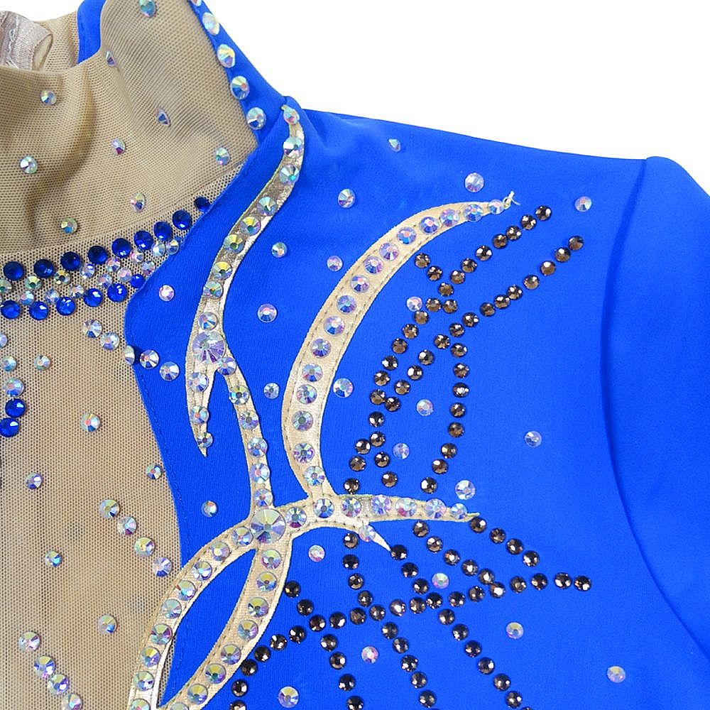 Figure Skating Dress Women's Girls' Ice Skating Skirt Navy Blue Metalic Spandex High Elasticity Training Competition Skating Wear Multi Color Crystal / Rhinestone Long Sleeve Ice / Kids