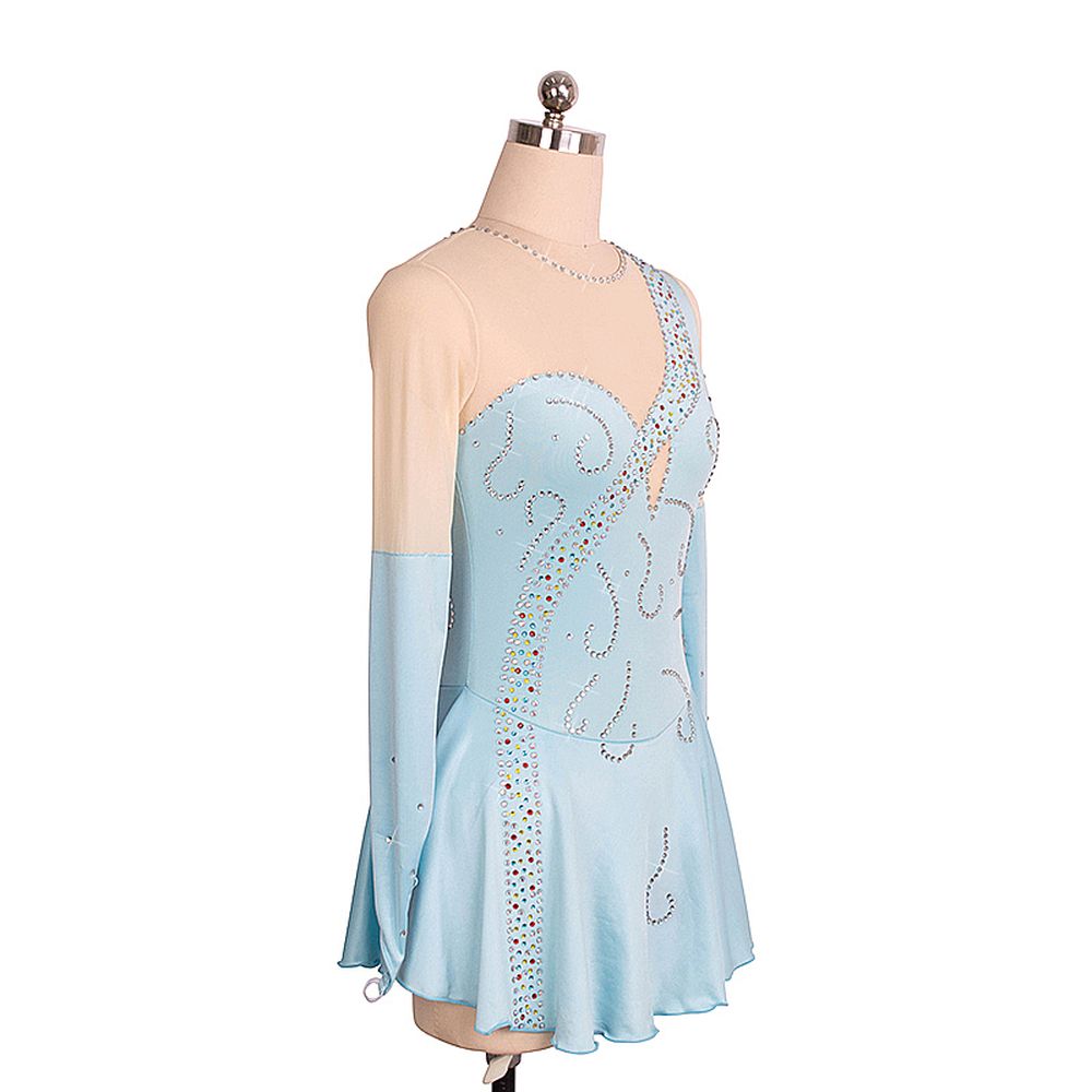 Figure Skating Dress Women's Girls' Ice Skating Dress White / White Blue & Dark Purple Asymmetric Hem Mesh Elastane High Elasticity Training Practice Competition Skating Wear Anatomic Design