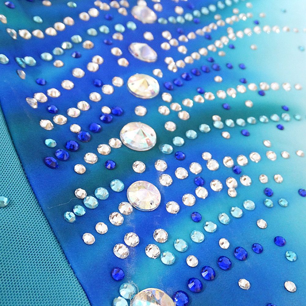 Figure Skating Dress Women's Girls' Ice Skating Dress Blue Patchwork Asymmetric Hem Spandex High Elasticity Training Competition Skating Wear Handmade Crystal / Rhinestone Long Sleeve Ice Skating