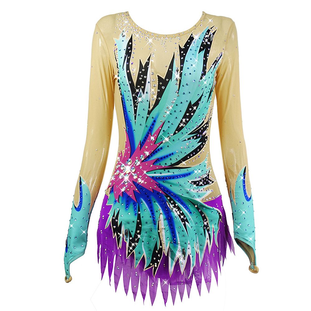 Women's Girls' Rhythmic Gymnastics Leotards Artistic Jeweled Purple Spandex Dance Rhythmic Gymnastics Ice Skating Sport Activewear Handmade