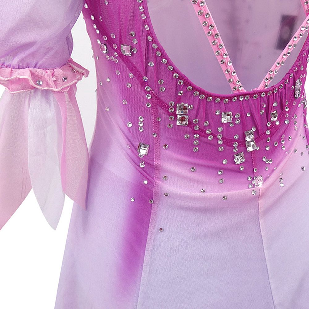 LIUHUO Ice Figure Skating Skirt Girls Youth Pink Purple Figure Skating Dress Short-Sleeved Ice Skating Ballet Rave Dance Costumes Spandex