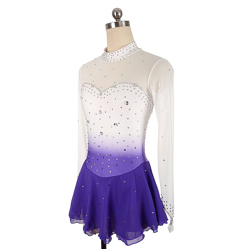 Ice Skating Dress Women's Girls' Ice Skating Dress Purple White Gradient Color Mesh Spandex High Elasticity Practice Competition Skating Wear Crystal / Rhinestone Long Sleeve Ice Skating Winter